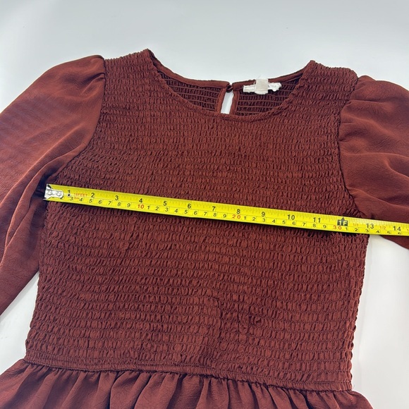 MINE Women’s Rust Smocked Peplum Long Sleeve Top Size S EUC - Picture 10 of 16